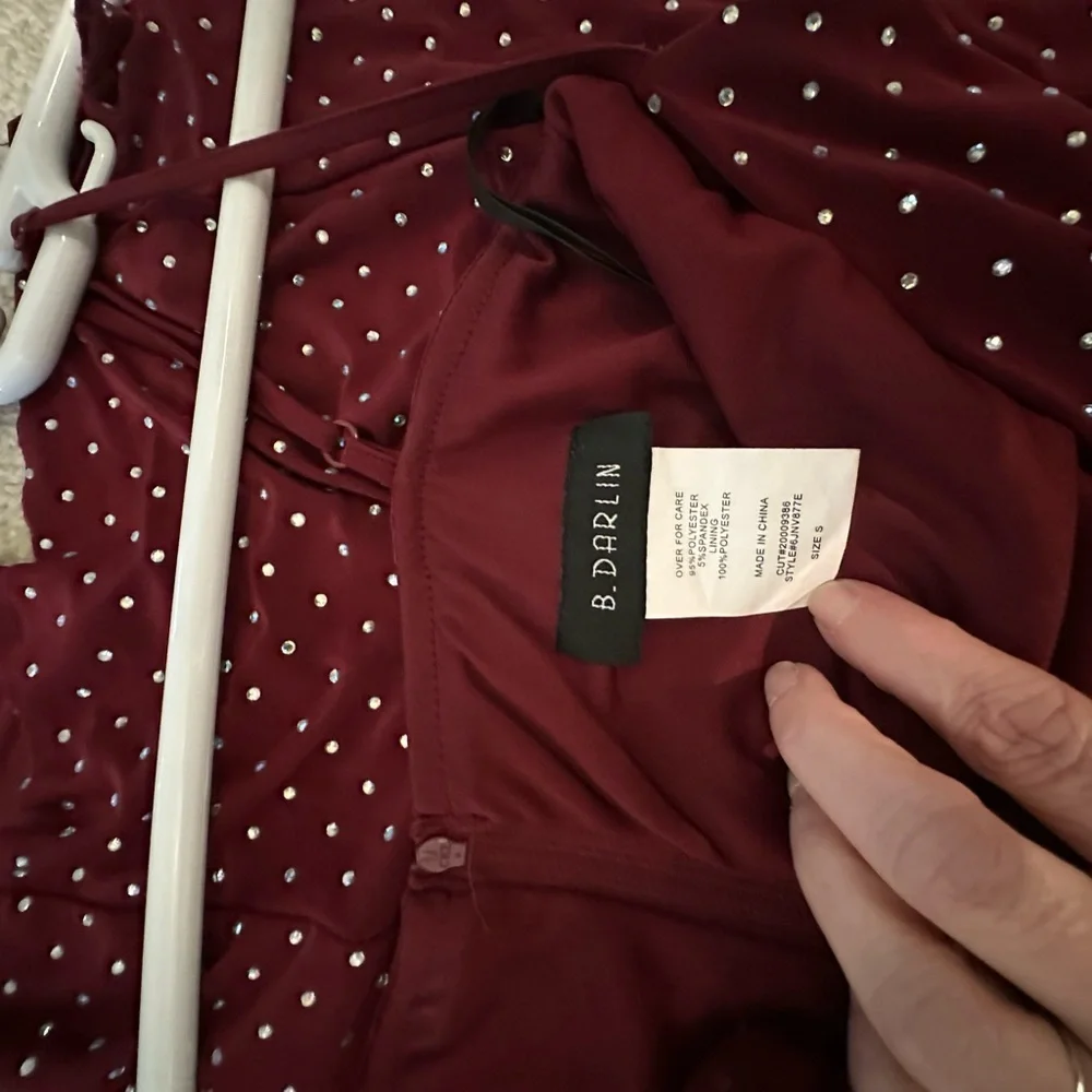 B Darlin Burgundy Rhinestone Dress Size Small - Picture 9 of 10